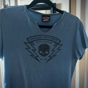 Harley-Davidson Vintage-Style Slate Blue Skull Graphic Tee